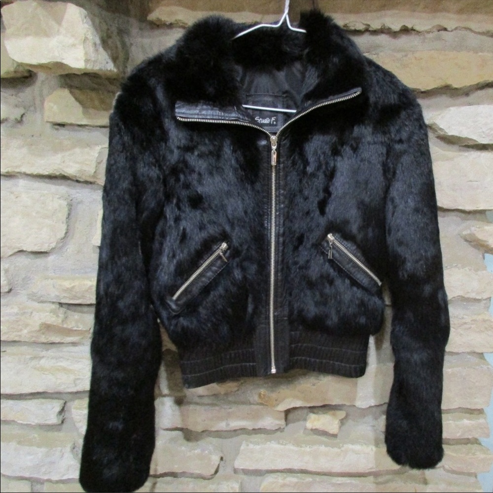 Fur & Leather Bomber/Biker Lined Size 10 Jacket